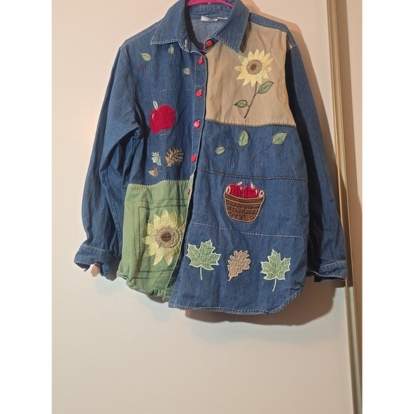 Fashion Bug Fall Denim Shirt/Apple Buttons Sz 18-20 Sunflower. Fall Theme - Picture 1 of 12